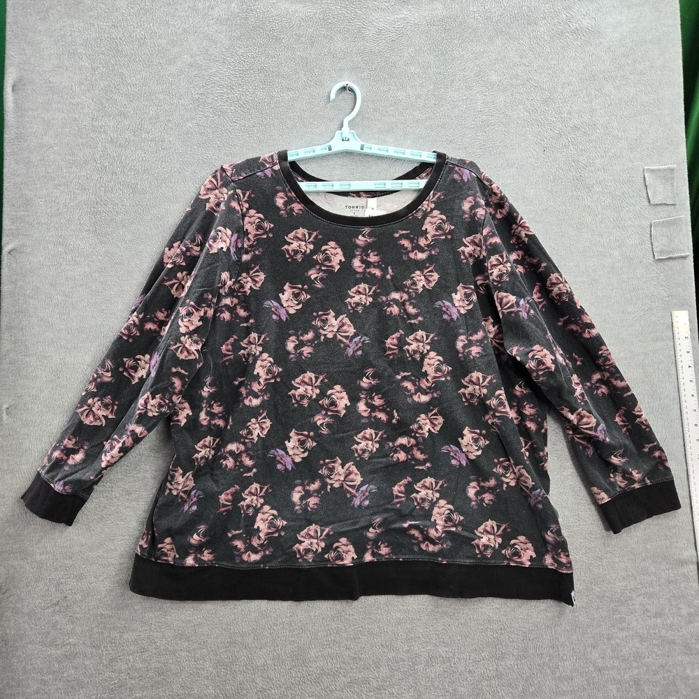 Torrid Women Sweatshirt 5 Black Floral Activewear Long Sleeve